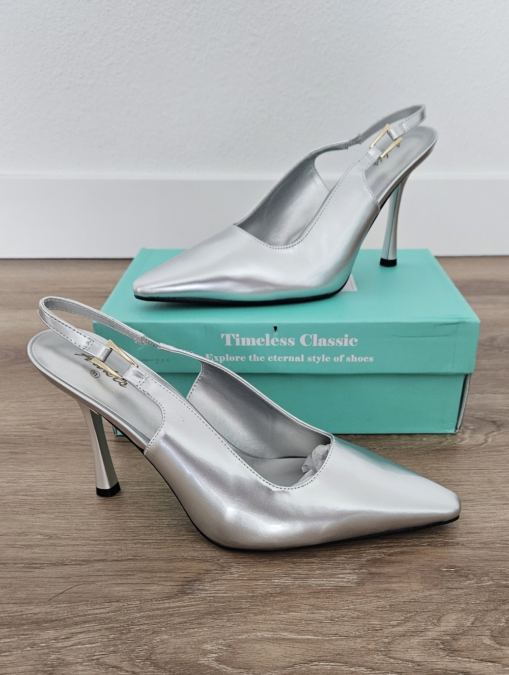 Ankis Silver Slingback Stiletto Pumps Size 11
